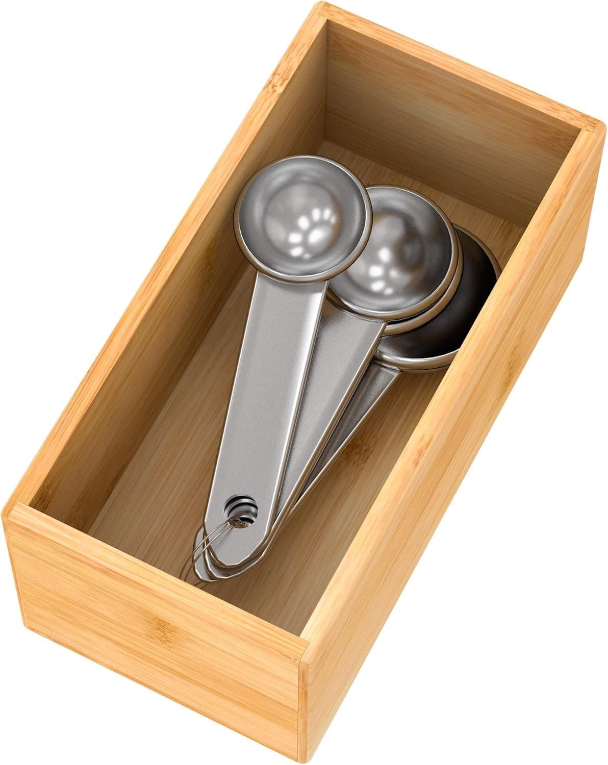 Bamboo Drawer Organizer Utensil Holder for Kitchen, Small Wood Silverware Storag
