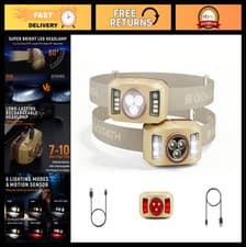 Bright Rechargeable Headlamp Modes, Motion Sensor,