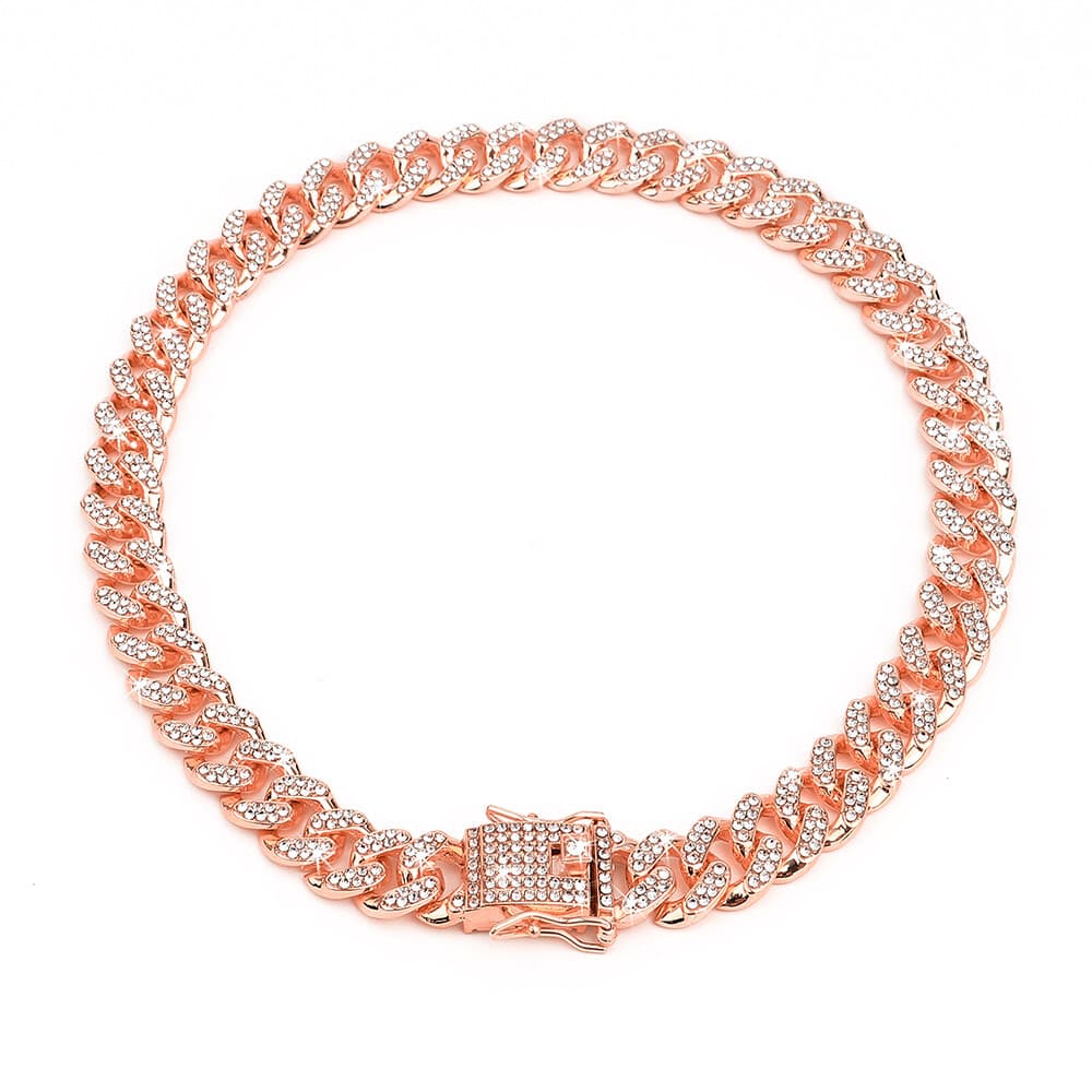 Chain Dog Cuban Luxury Necklace Gold Pet Collar Rhinestones Jewelry Accessories 