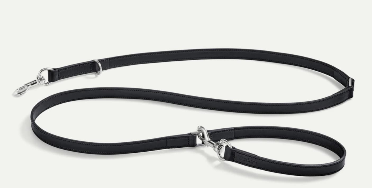 Bergamo Long Dog Leash MIA CARA Black Leather Luxury pet accessories 