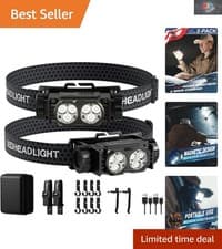 Ultrabright Rechargeable Headlamp 2-pack Waterproof, Versatile,