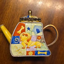 Painted Ceramic Novelty Dog Teapot, Multicolor/yellow,
