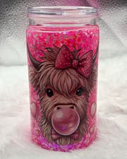 Pink Glitter Hyland Cow Design Acrylic