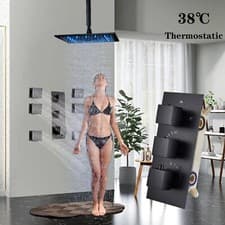 Black Thermostatic Rain LED Shower Head