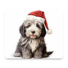 Shaggy Gray Sheepdog Puppy Art Santa
