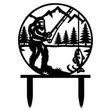 Aucizb Bigfoot Fishing Statues Metal Garden