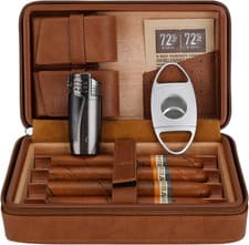Cedar Leather Cigar Travel Humidor