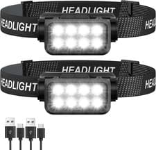 Rechargeable Headlamp Flashlight 2-pack, LED 2500