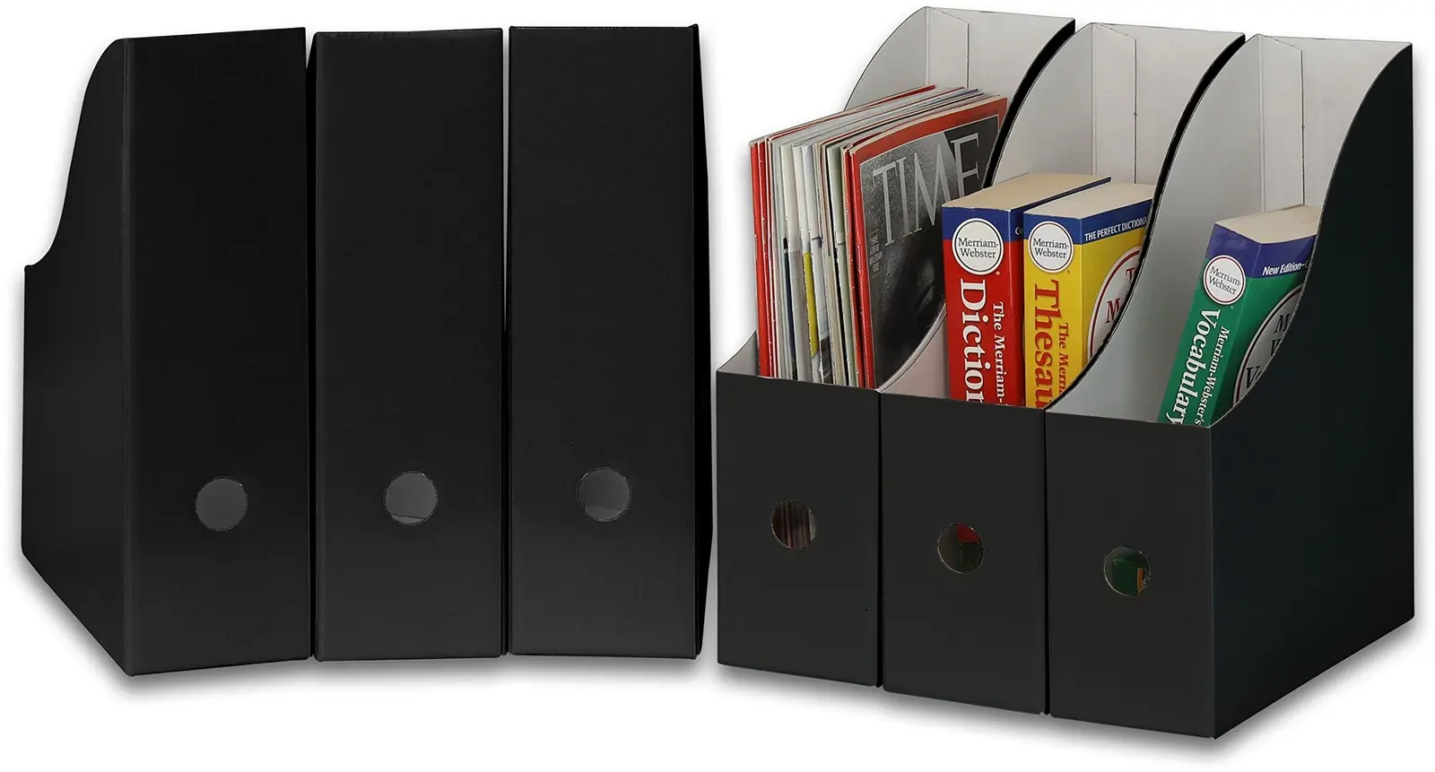 Set of 6 Black Office Desk Organizer Magazine File Holder Sturdy Cardboard