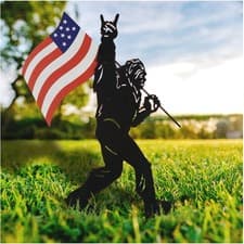 Metal Bigfoot Statue With American Flag