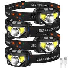 Bright LED Headlamp Flashlight 4-pack, Rechargeable,